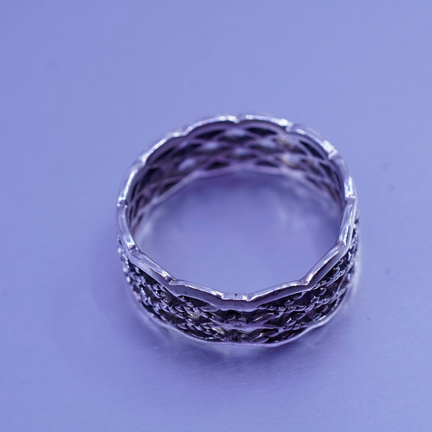 Size 7.5, vintage Sterling 925 silver handmade ring, filigree band
