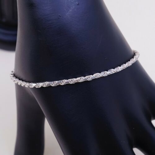 7.25”, 2mm, Vtg Sterling Silver bracelet, 925 Italy Rope chain, Stamped 925 Ital