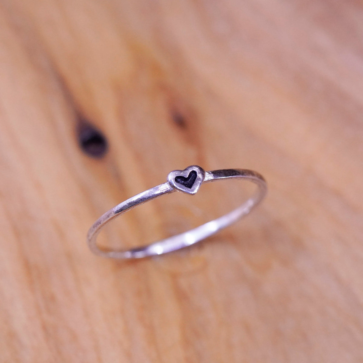 Size 9, vintage Sterling silver handmade ring, 925 thin band heart, stackable