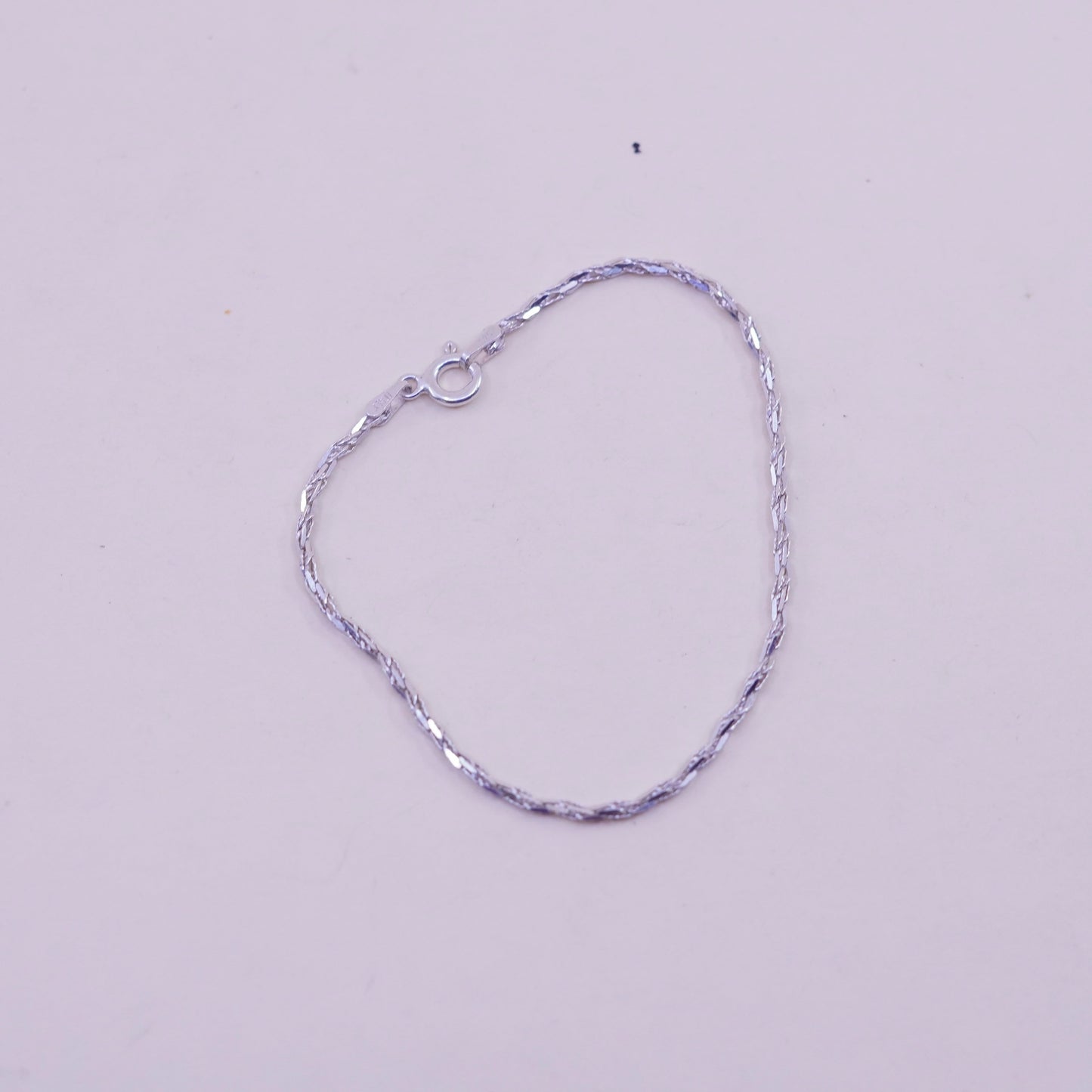 6.75”, Vintage Italy sterling silver bracelet, 925 textured rope chain