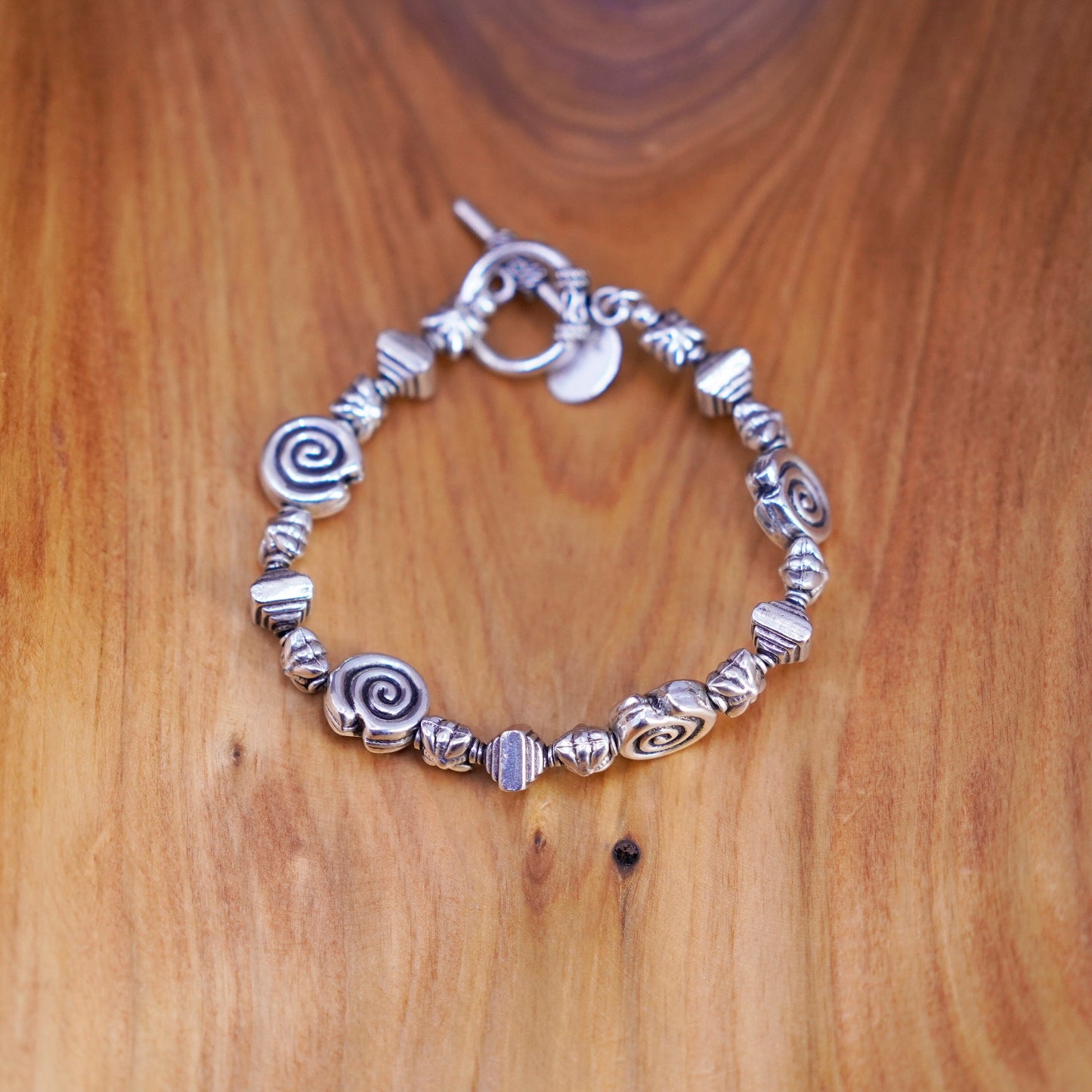 7”, vintage Sterling silver handmade bracelet, 925 swirly nugget chain