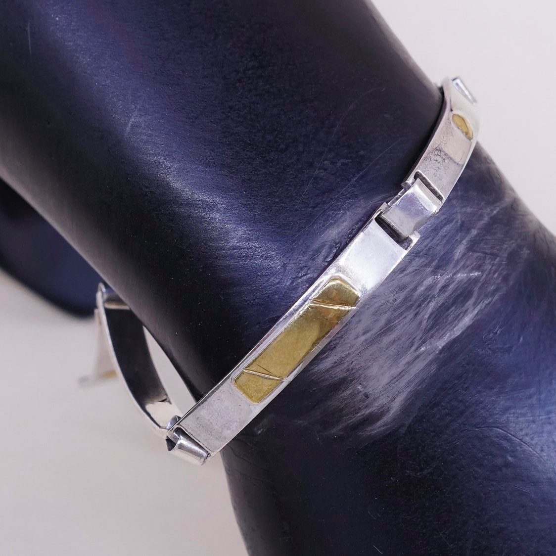 7", VTG Two Tone mexico Tennis Sterling silver chain, 925 tennis bracelet