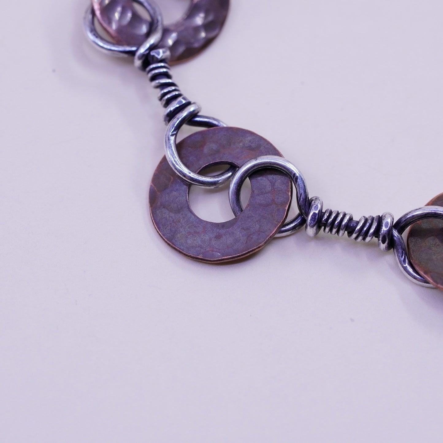 6.25”, Vintage sterling 925 silver bracelet with copper disc