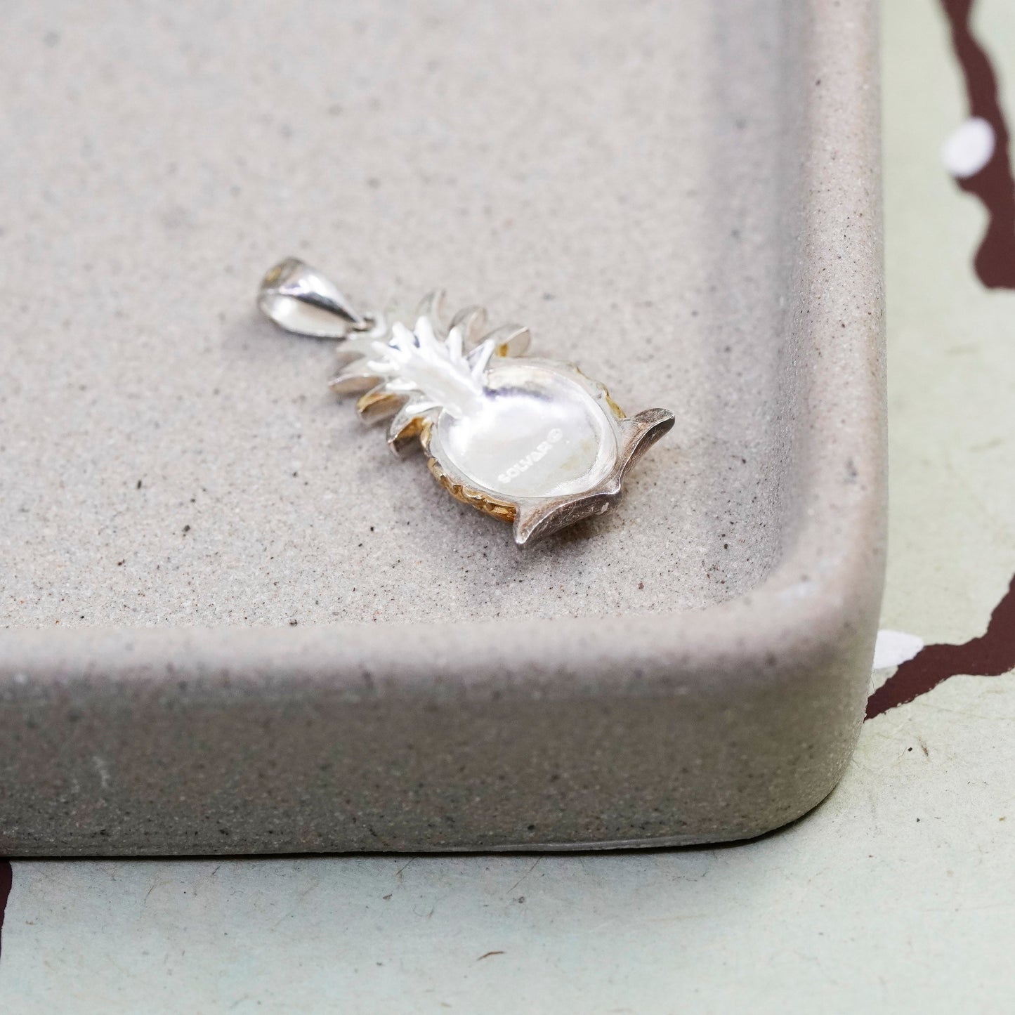 Vintage two tone Solvar handmade Sterling 925 silver pineapple pendant