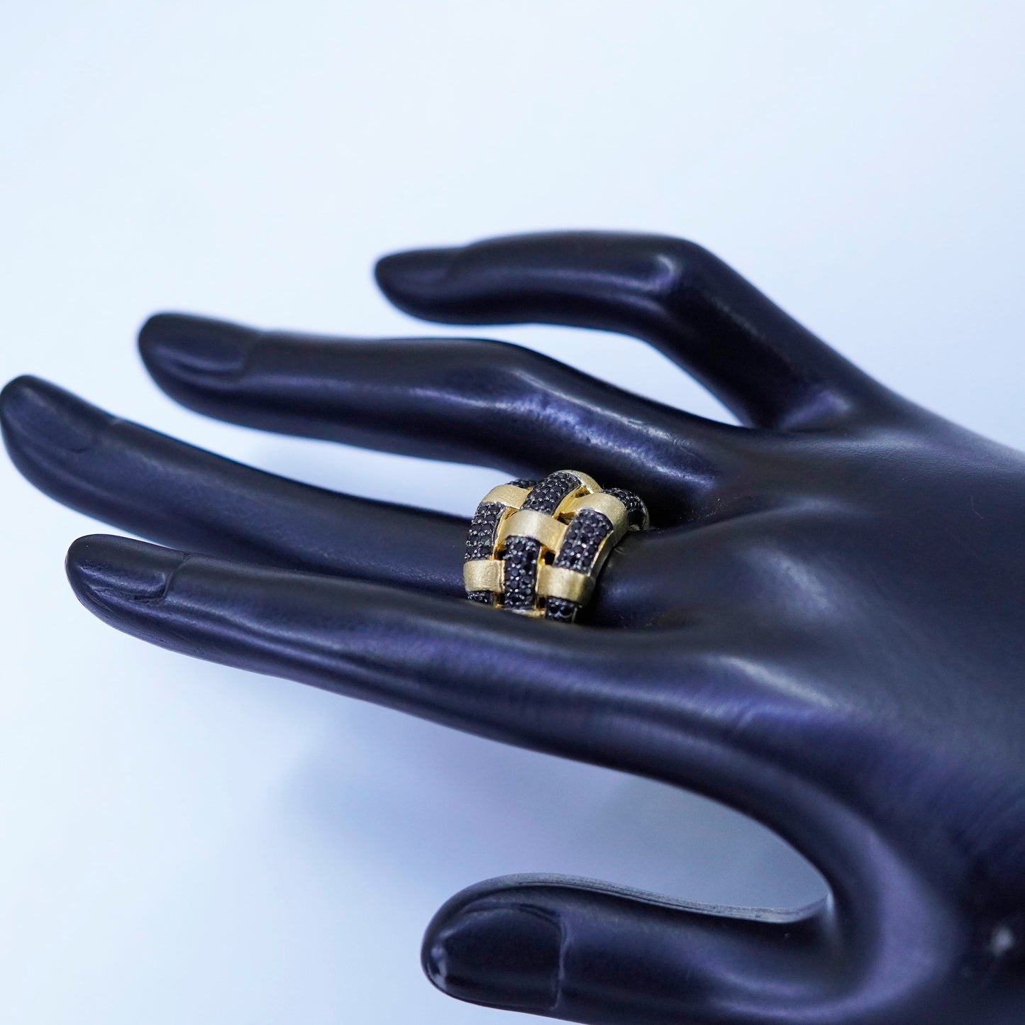 Size 8, vintage vermeil gold filled Sterling 925 silver ring with black diamond