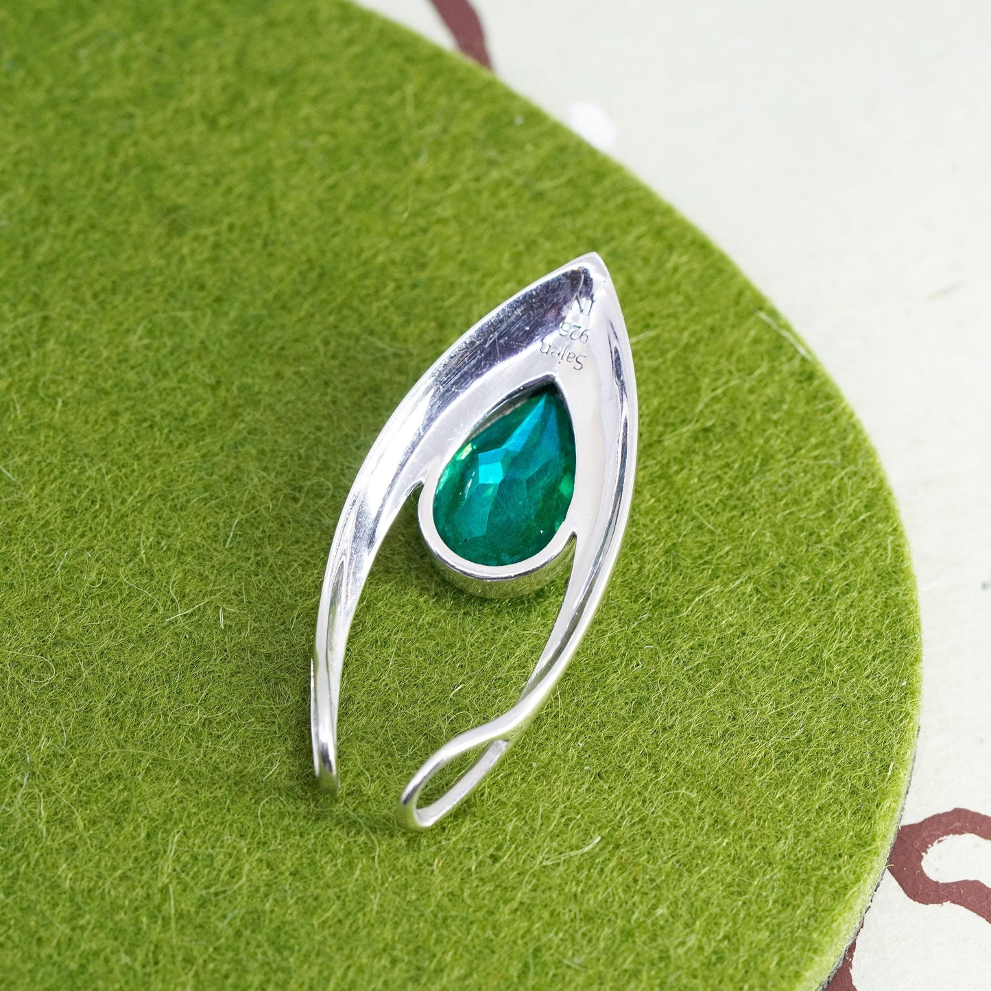 Vintage sajen Sterling 925 silver pendant with teardrop blue crystal