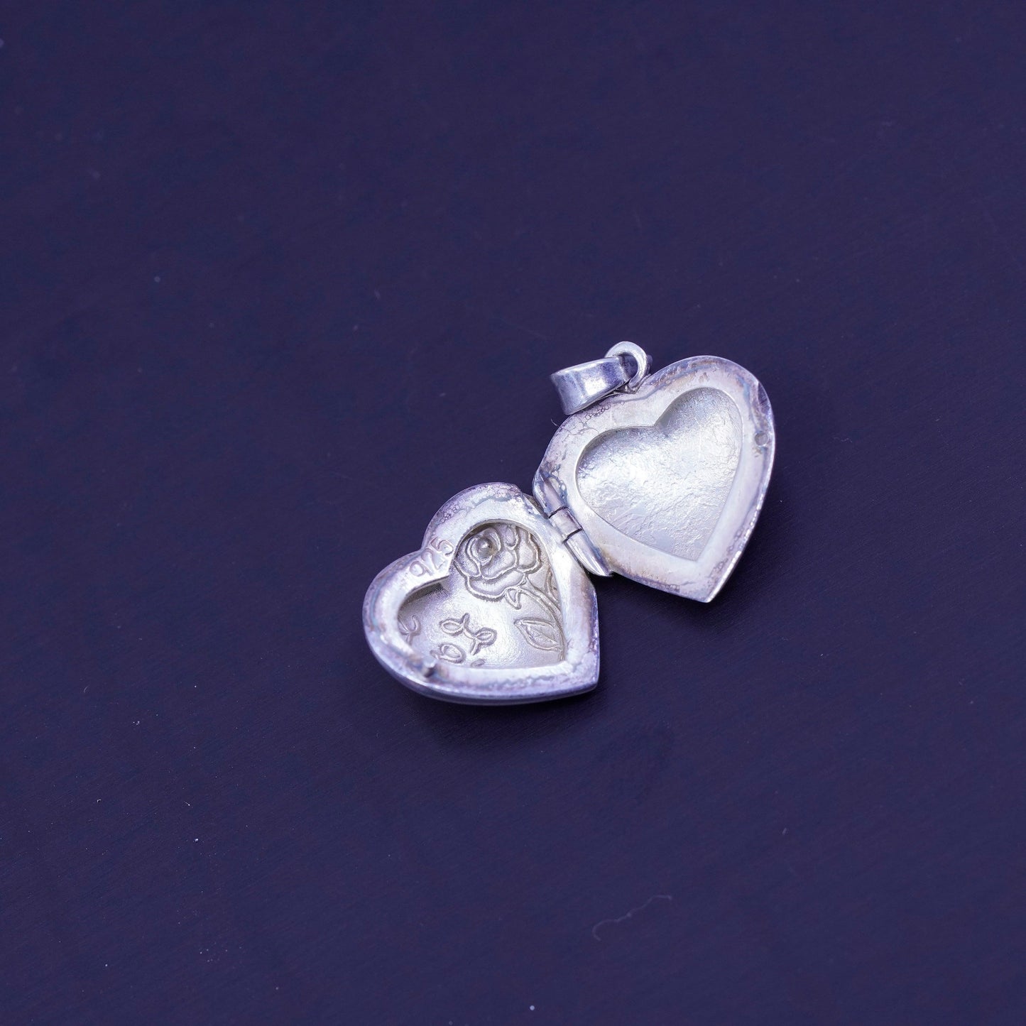 Antique Sterling silver charm, 925 heart photo locket flower and “I love you