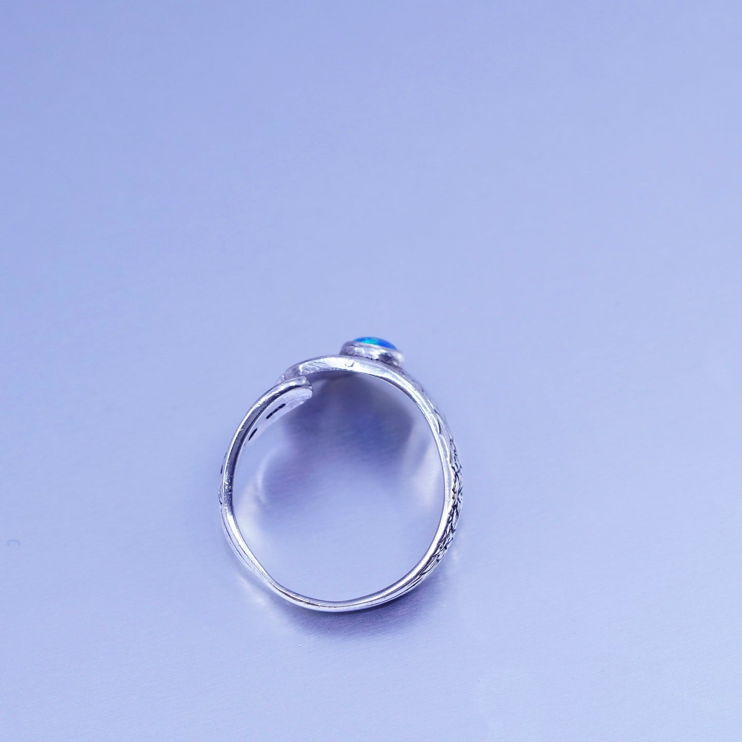 Size 8.25, vintage Sterling 925 silver handmade wrap ring with opal