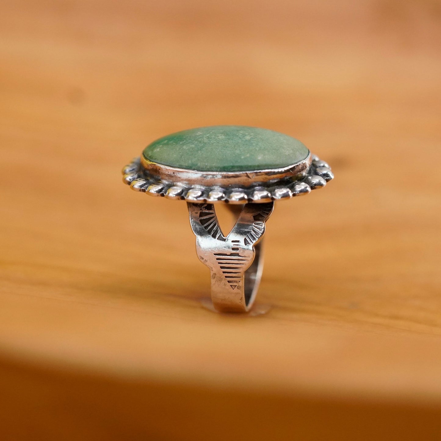 Size 7, vintage Sterling 925 silver handmade ring with turquoise and beads