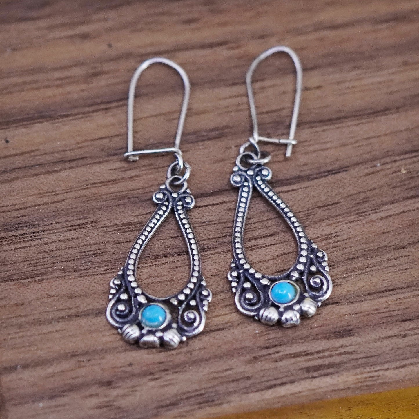 Vintage Sterling 925 silver handmade earrings with turquoise and beads