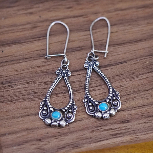 Vintage Sterling 925 silver handmade earrings with turquoise and beads