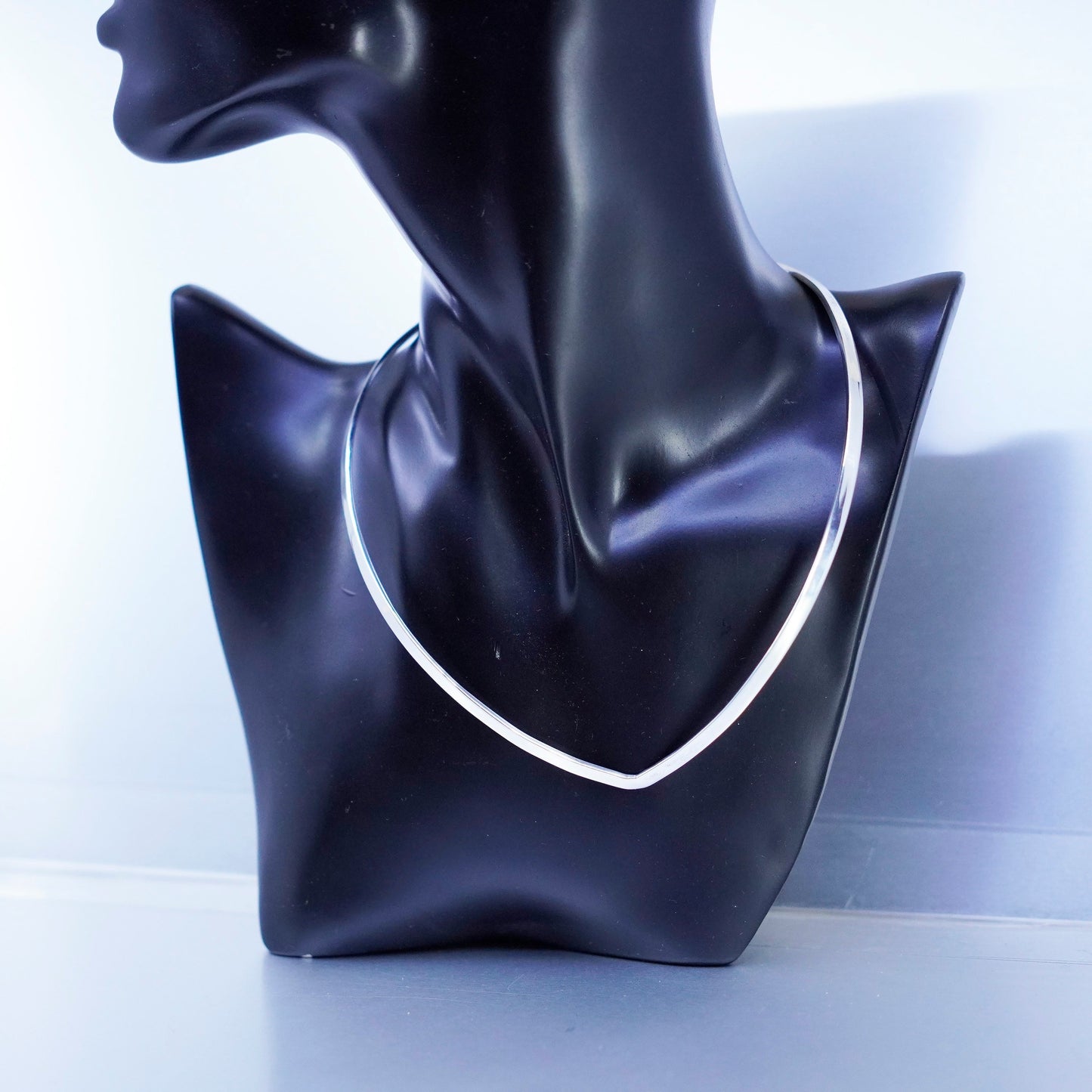 14”, VTG Mexico Sterling 925 silver handmade V shaped choker collar necklace