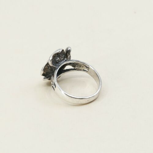 Size 10, Vtg Sterling 925 Silver Rose Bud Flower Band Ring, Stamped 925