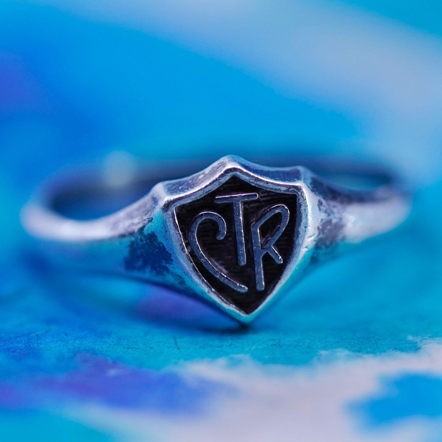 Size 9.5, vintage Sterling 925 silver handmade statement ring with CTR embossed