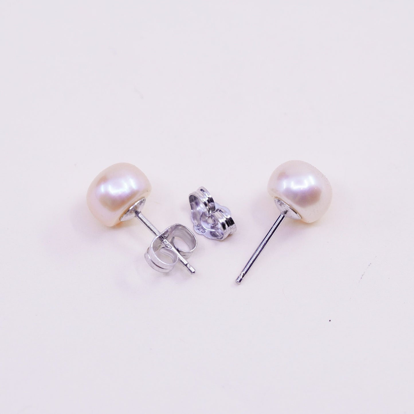 Vintage sterling silver earrings, 925 studs with orange pearl