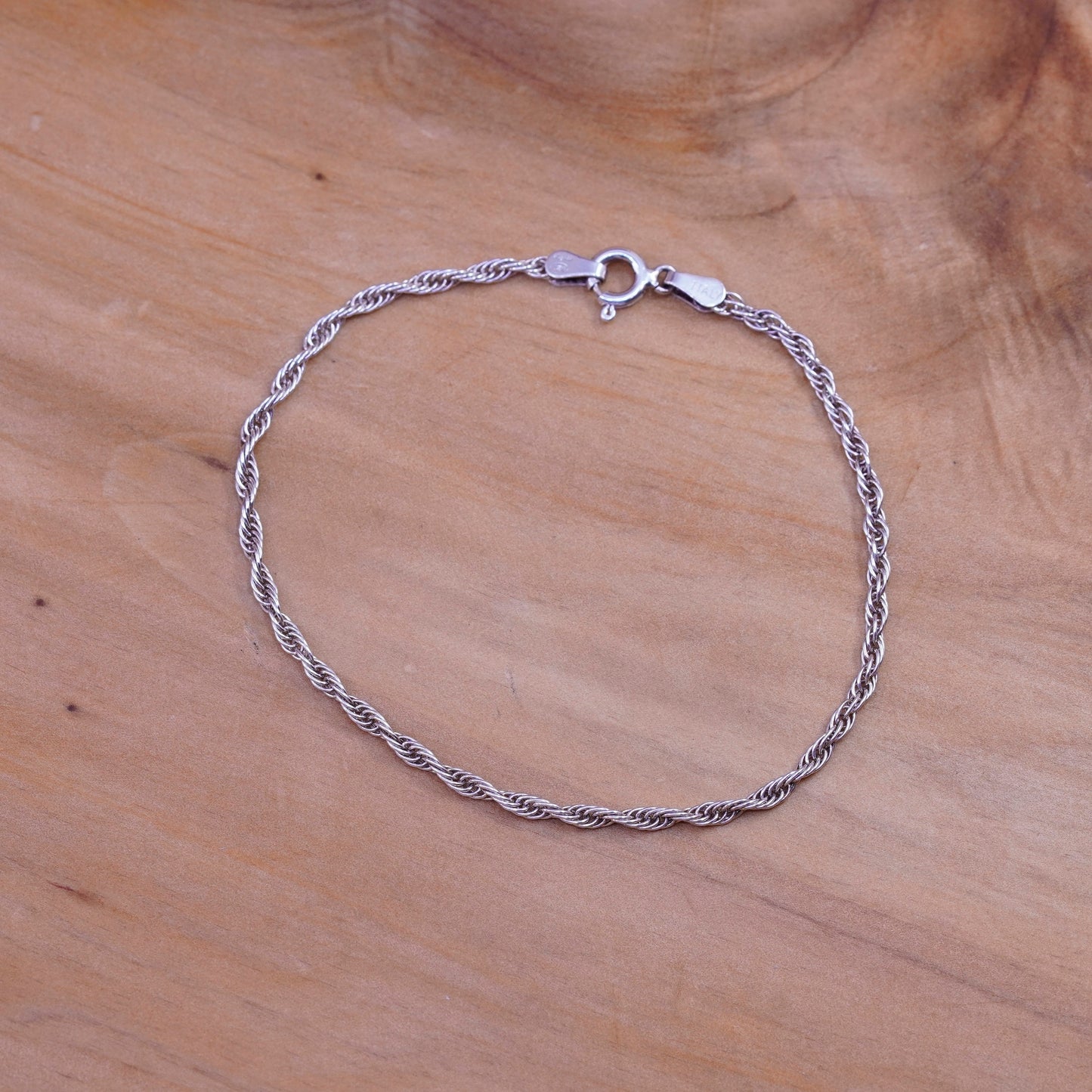 7.25”, vintage Milor Sterling silver Singapore rope bracelet, Italy 925 chain