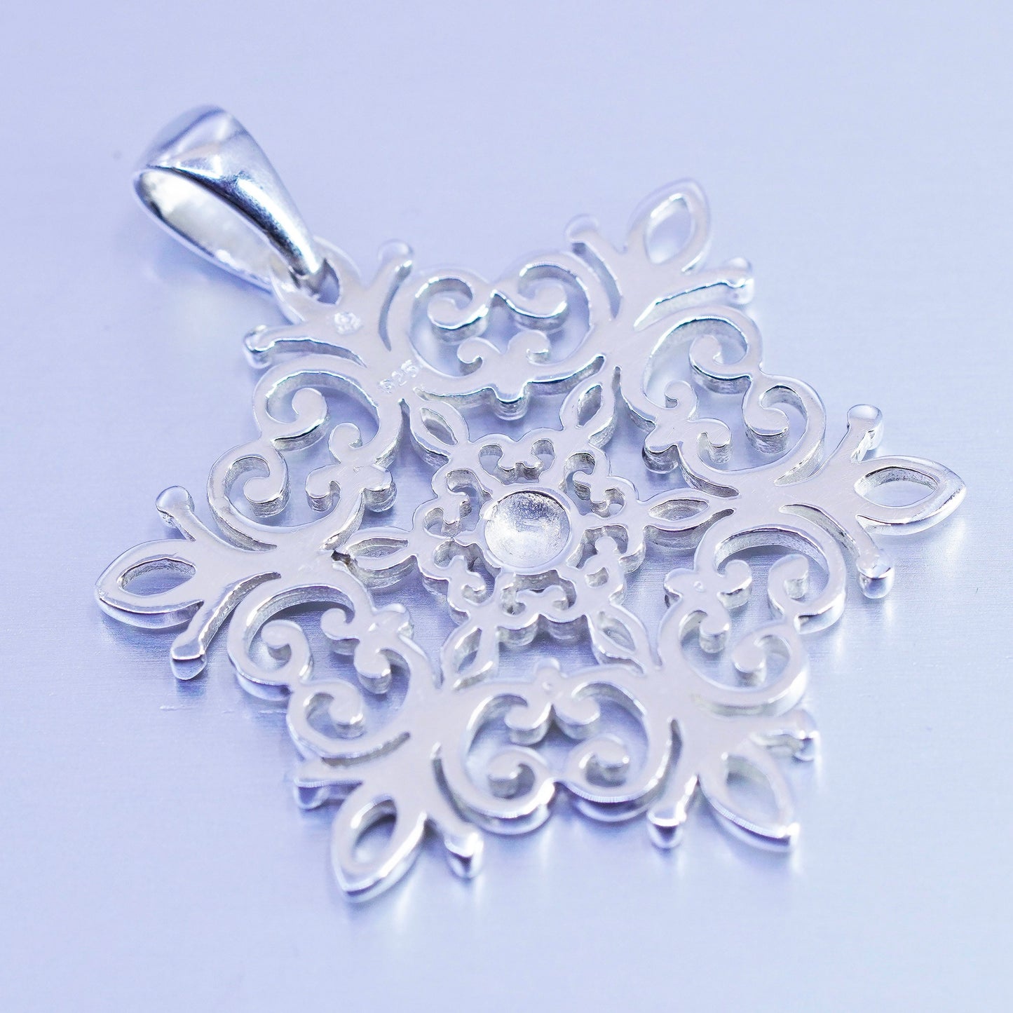 antique sterling 925 silver filigree snowflake pendant charm