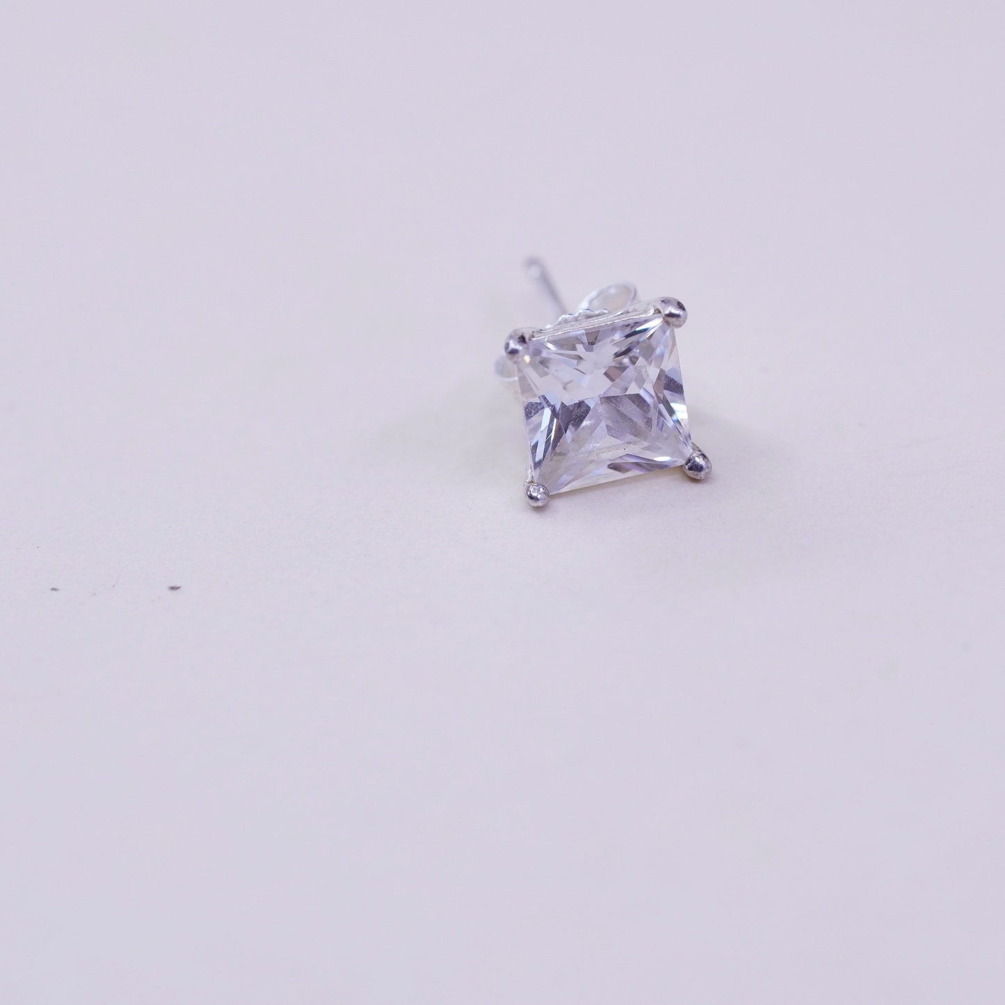 4mm Vintage sterling 925 silver square clear CZ studs, fashion minimalist earrings, stamped 925