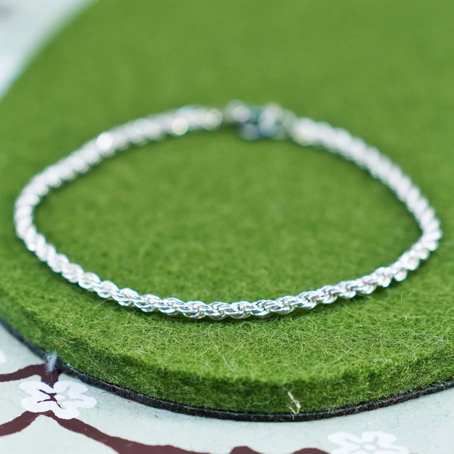 6.75”, 2mm, Vintage sterling 925 silver Italy rope chain bracelet