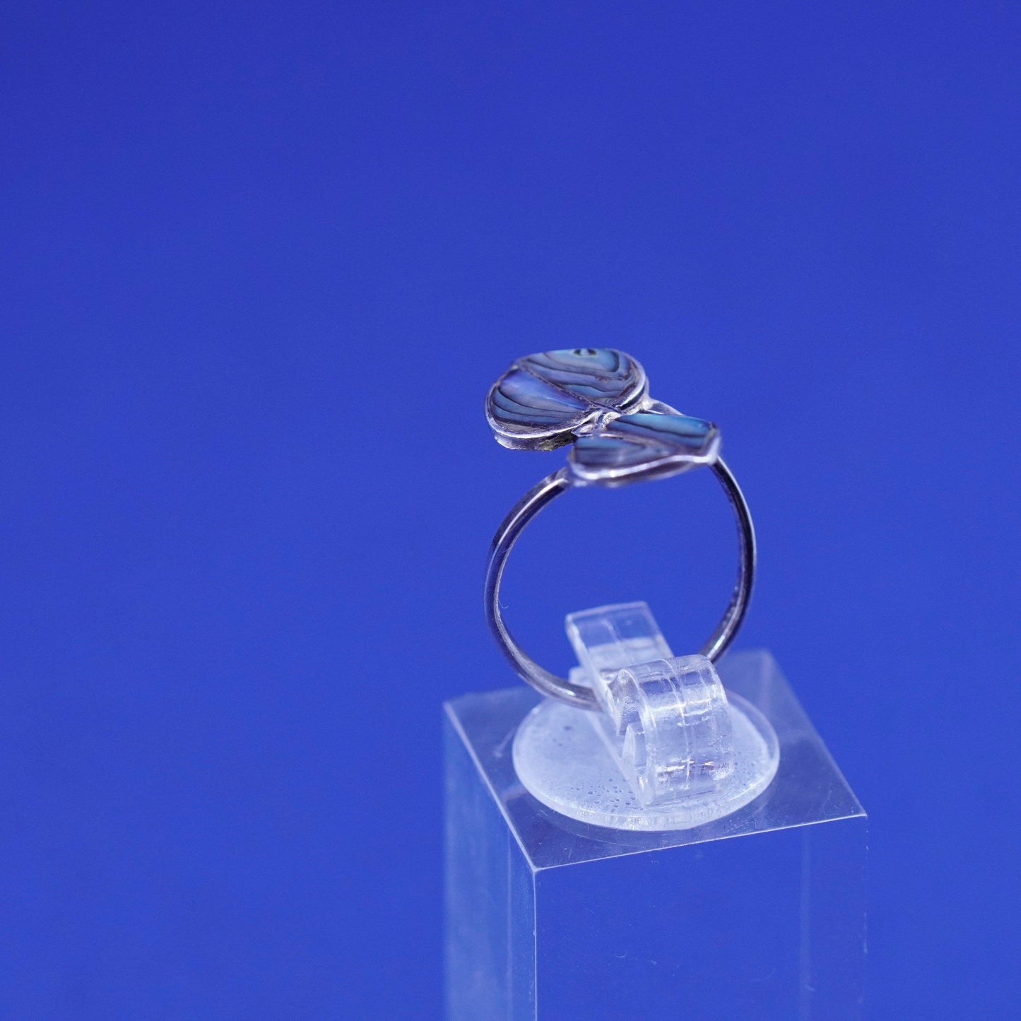 Size 4, mexico sterling 925 silver handmade wrap vans ring abalone leaf
