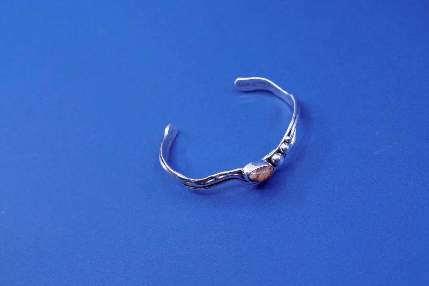 6.5”, lavish by TJM Sterling silver handmade bracelet, 925 cuff w/ natural opal