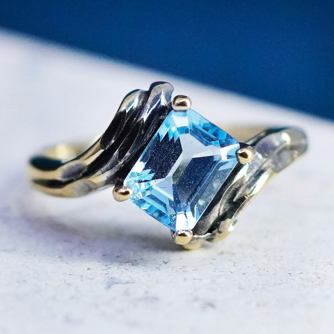 Size 7.5, vintage vermeil gold over sterling 925 silver ring with topaz