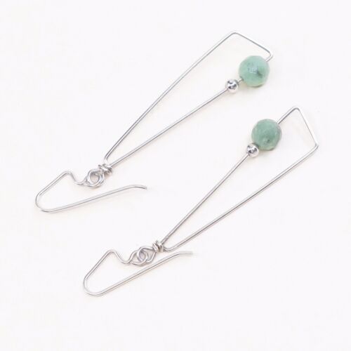 Amazing handmade Sterling 925 Silver earrings, 925 Wire Hooks W/ Jade Bead