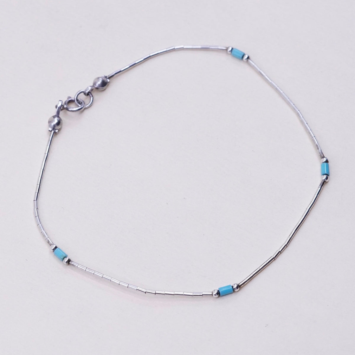 8.75”, sterling silver handmade bracelet, 925 liquid chain w/ turquoise beads