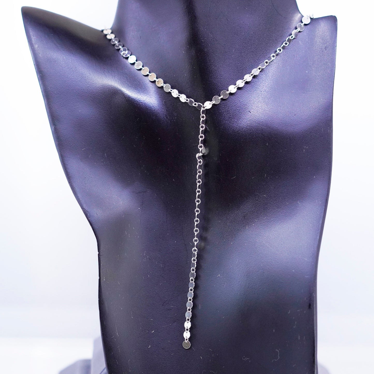 16+2”, vintage Sterling 925 silver handmade choker collar disc chain necklace
