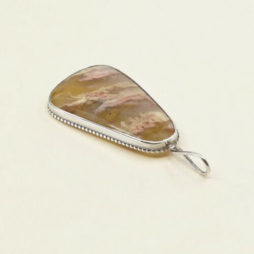 Vtg Huge 925 Sterling Silver Handmade Pendant W/ Lace agate, Silver Tested