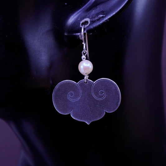 Vintage Sterling 925 silver handmade oriental cloud earrings with pearl