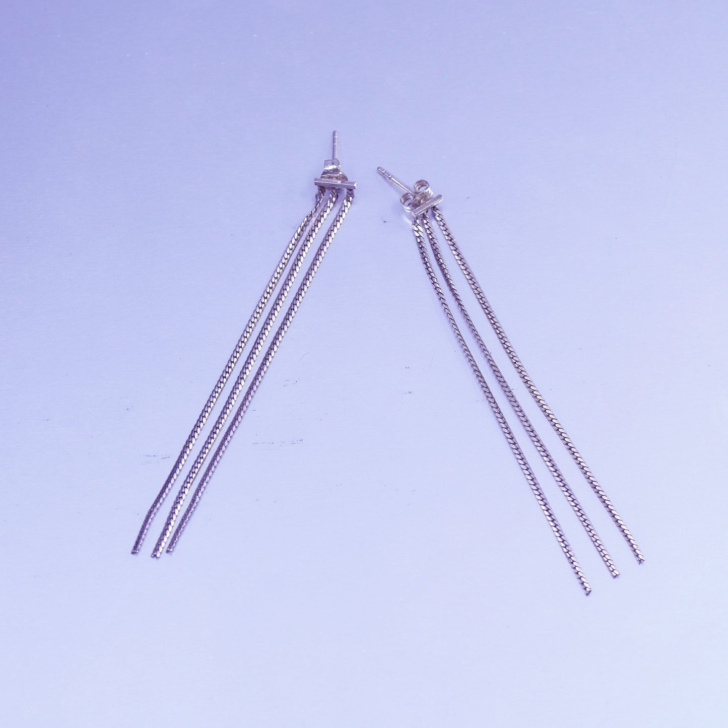 3”, Vintage Sterling 925 silver handmade curb chain fringe earrings