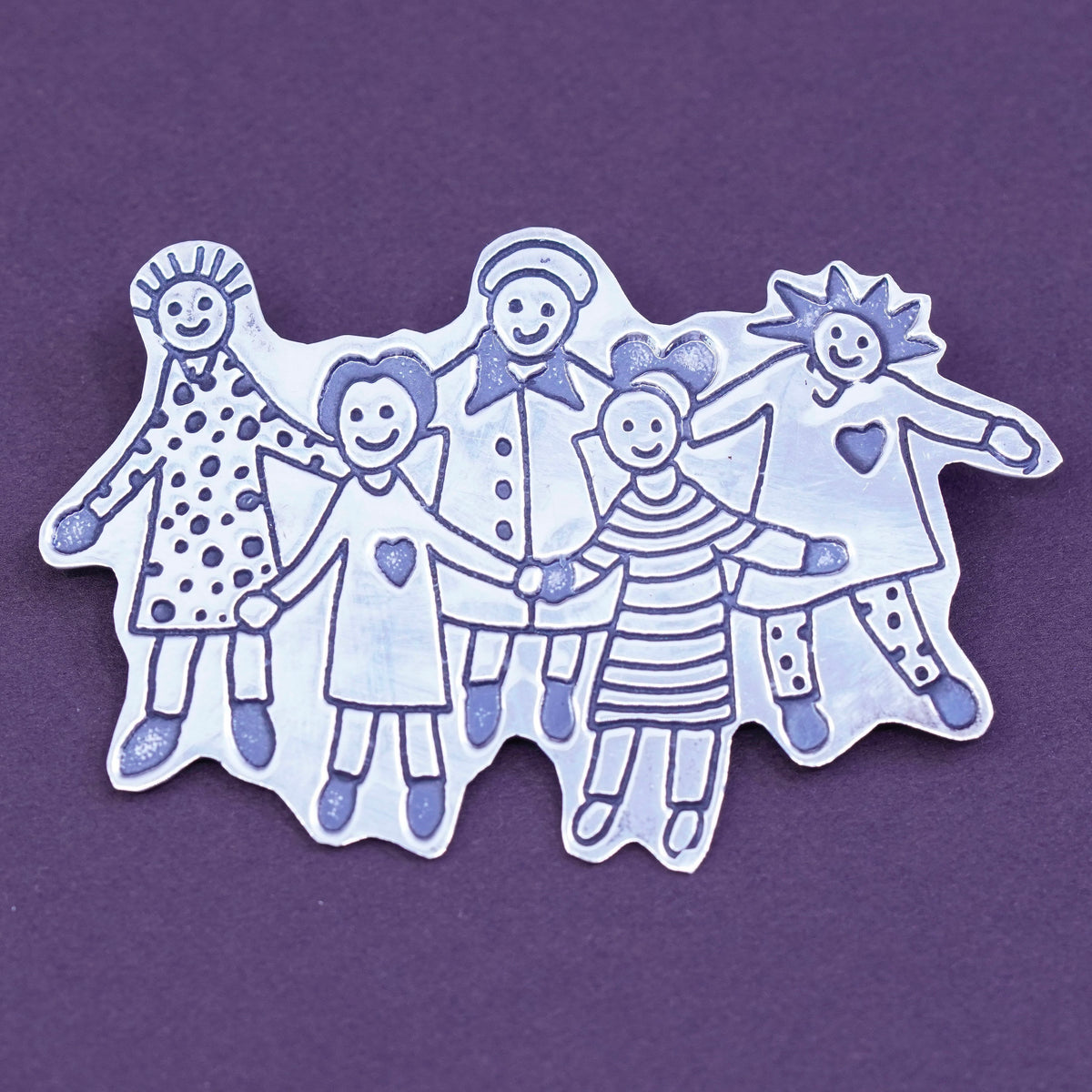 Antique sterling silver EFS handmade brooch, 925 save the children with hearts