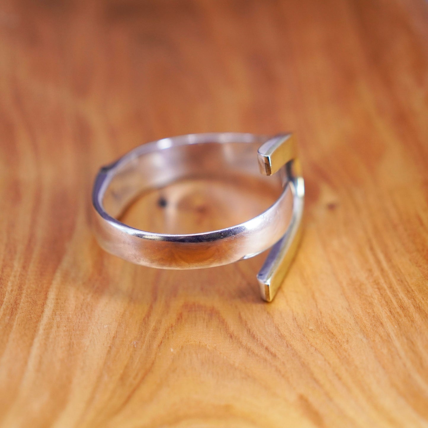 6.5”, Vintage two tone Sterling silver handmade bracelet, 925 wrap bangle