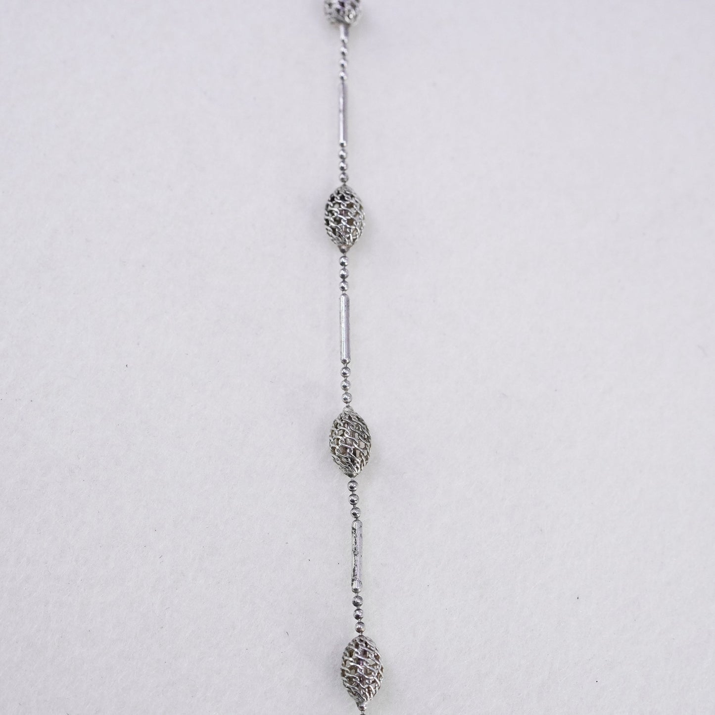 18” 1mm, vintage Italy Sterling 925 silver bar chain necklace w/ filigree beads