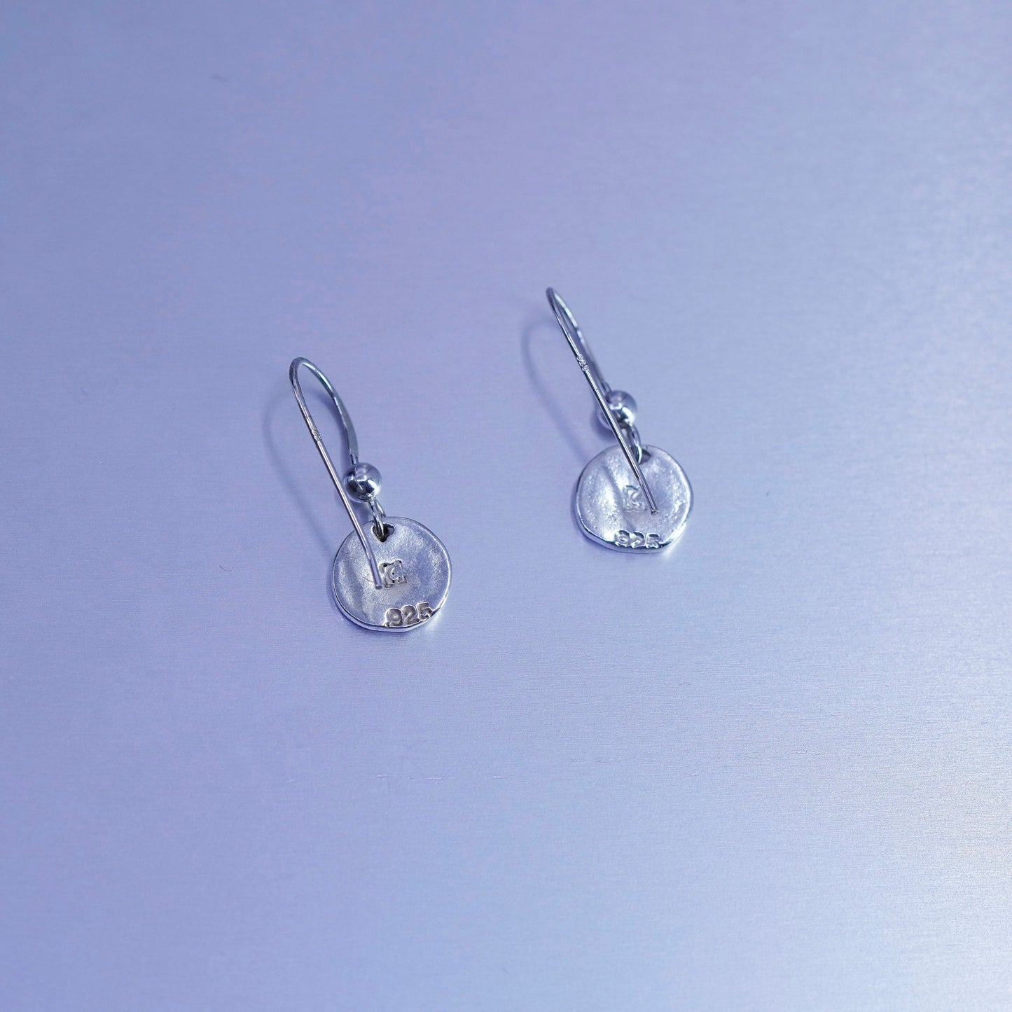 vintage Sterling silver handmade earrings, 925 hammered disc dangles