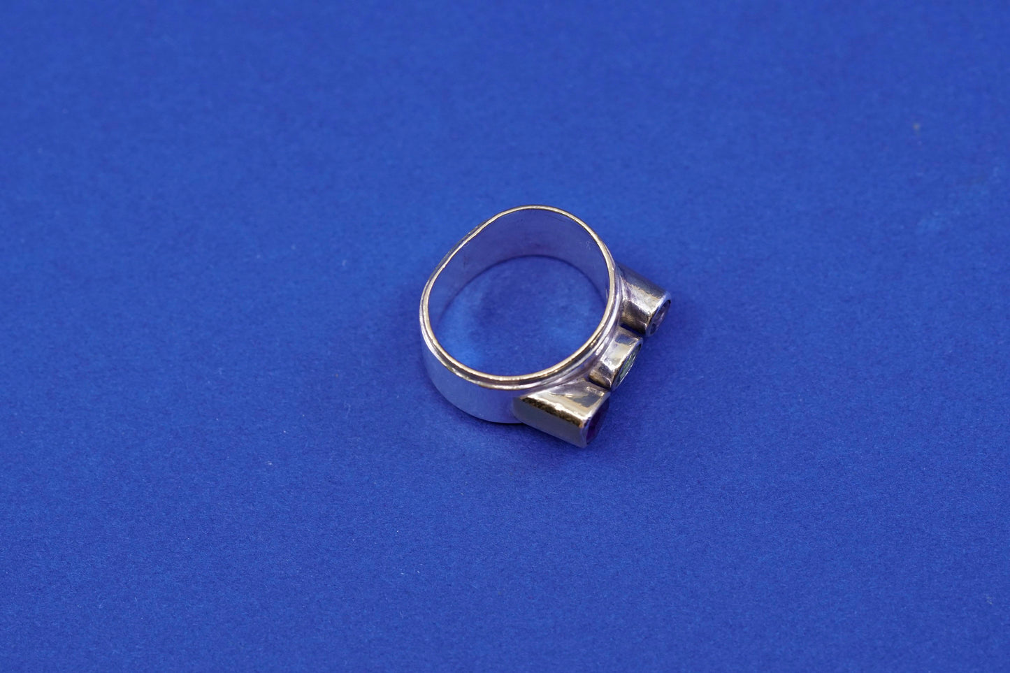 sz 5, two tone 14K gold trim Sterling silver ring, 925 band sapphire amethyst