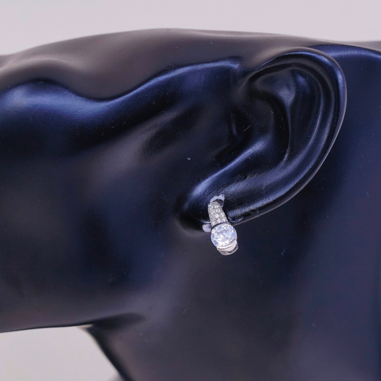 vtg sterling silver cz studs, fashion minimalist earrings, stamped 925, signed