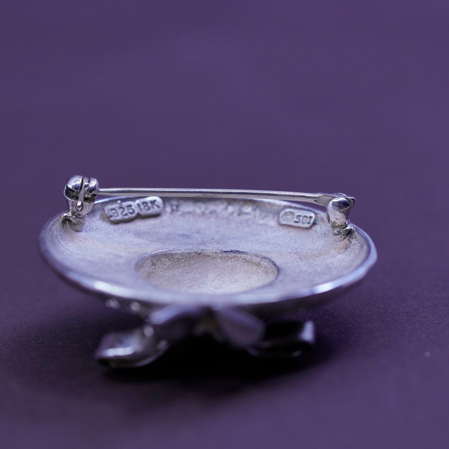 Vintage SBI sterling 925 silver straw beach hat brooch with ribbon bow tie
