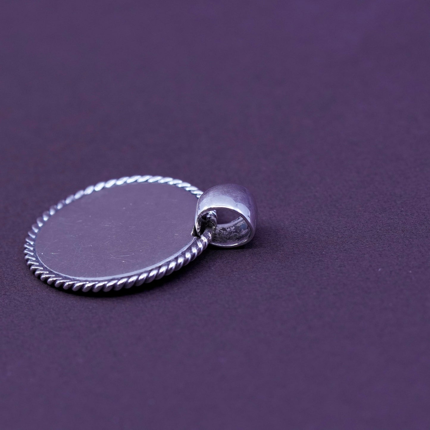 Vintage sterling silver handmade pendant, 925 circle blank pendant with cable