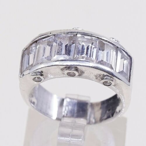 Sz 6, Sterling Silver Ring, 925 Silver Band Engagement Ring W/ Cz
