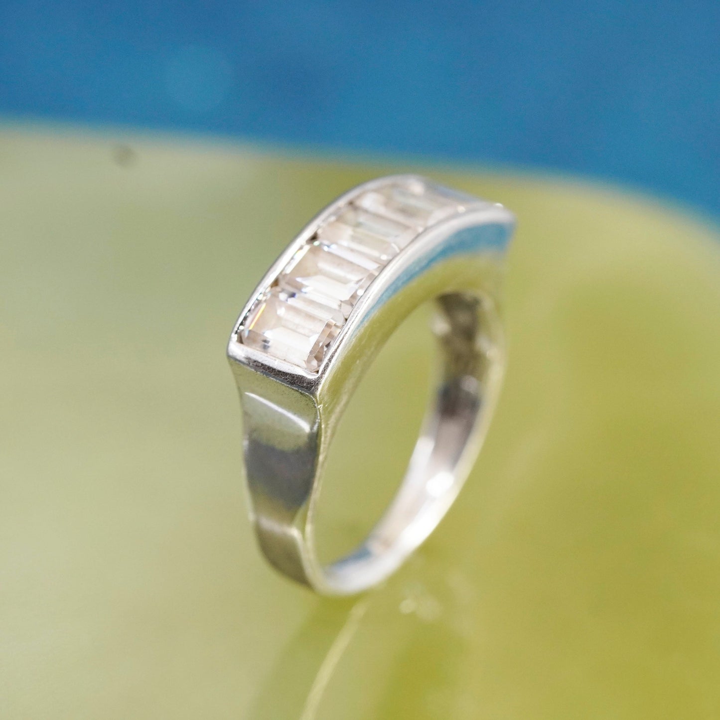 Size 8, vintage Sterling 925 silver handmade ring, 925 stackable band with Cz