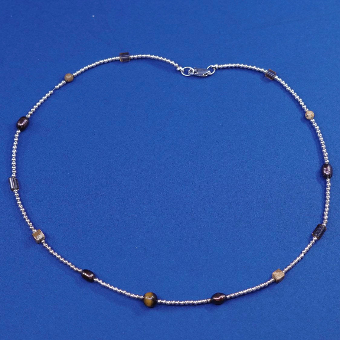 17”, vtg Sterling silver handmade necklace, 925 beads chain w/ pearl bead