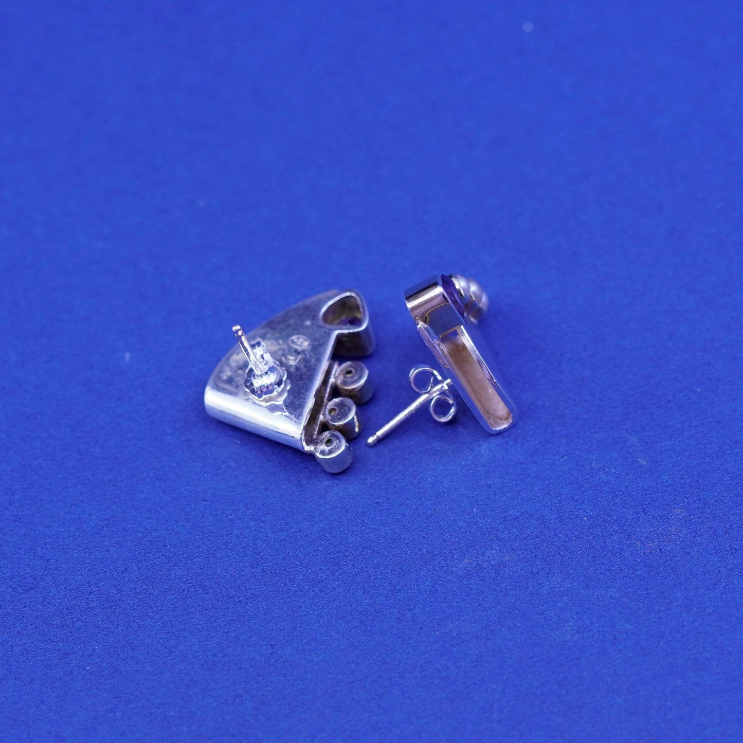 two tone 14K gold filled sterling silver earrings, 925 studs pearls amethyst