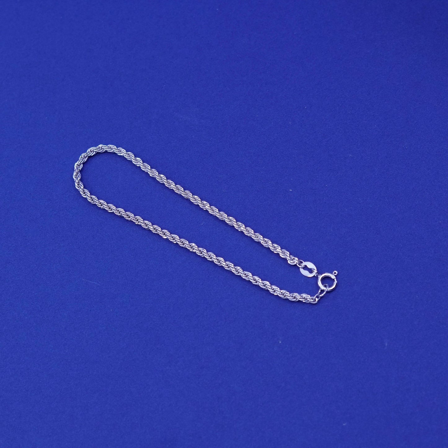 7”, 3mm, vintage sterling silver handmade bracelet, Italy 925 rope chain