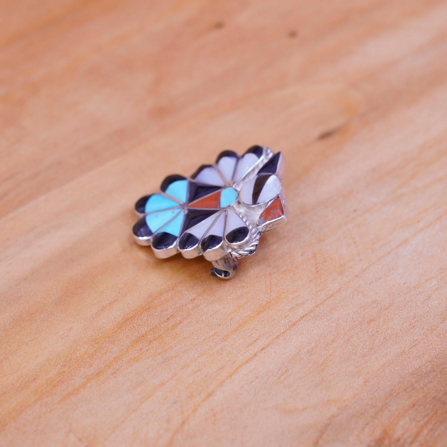 sterling silver brooch pendant, 925 zuni Native American thunderbird turquoise