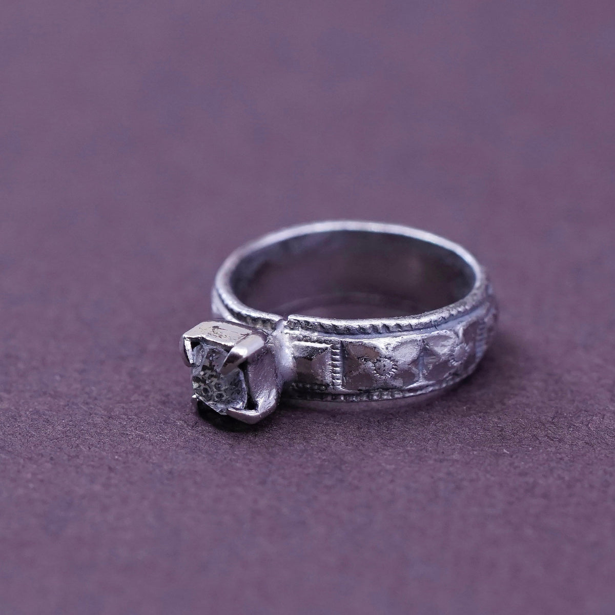 Vintage Sterling silver handmade pendant, 925 wedding ring charm with cz