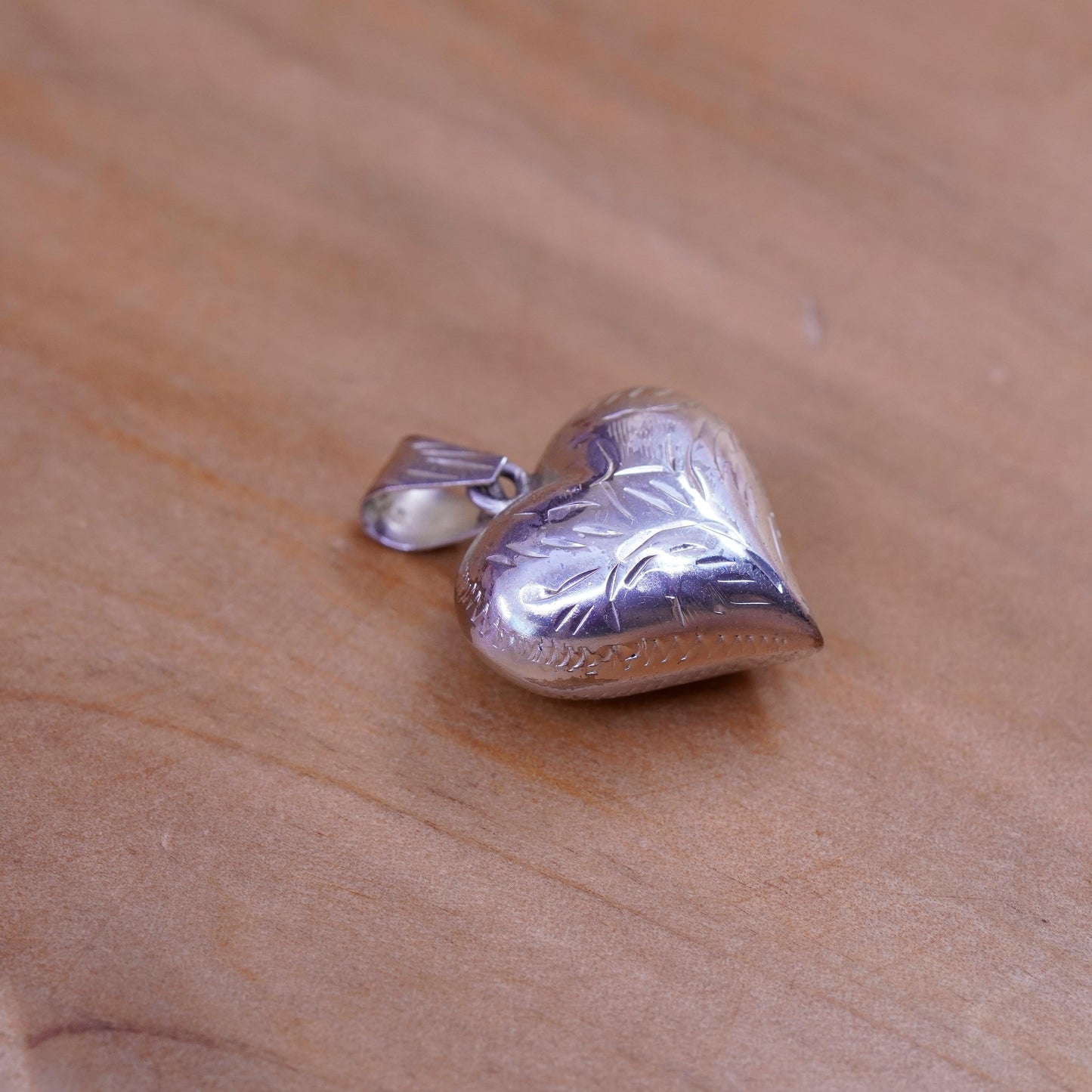 Vintage Sterling silver handmade heart pendant, puffy textured 925 heart