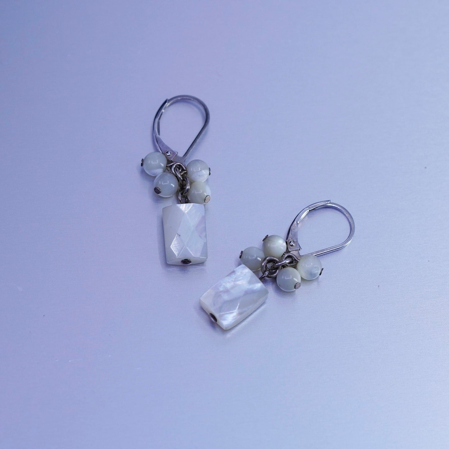 Vintage Sterling 925 silver handmade earrings with bead mother of pearl
