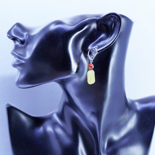 Vintage Sterling 925 silver handmade earrings with jade and carnelian beads
